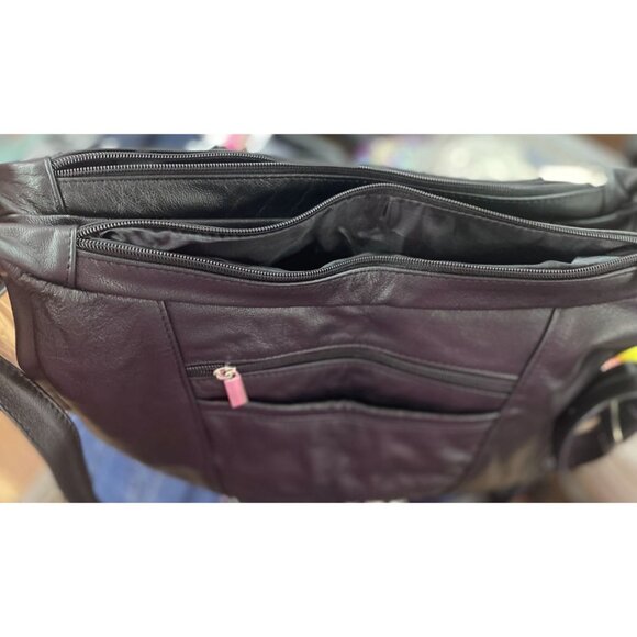 Leather Black Satchel/Crossbody with Adjustable Strap Front Pockets. - Picture 10 of 11